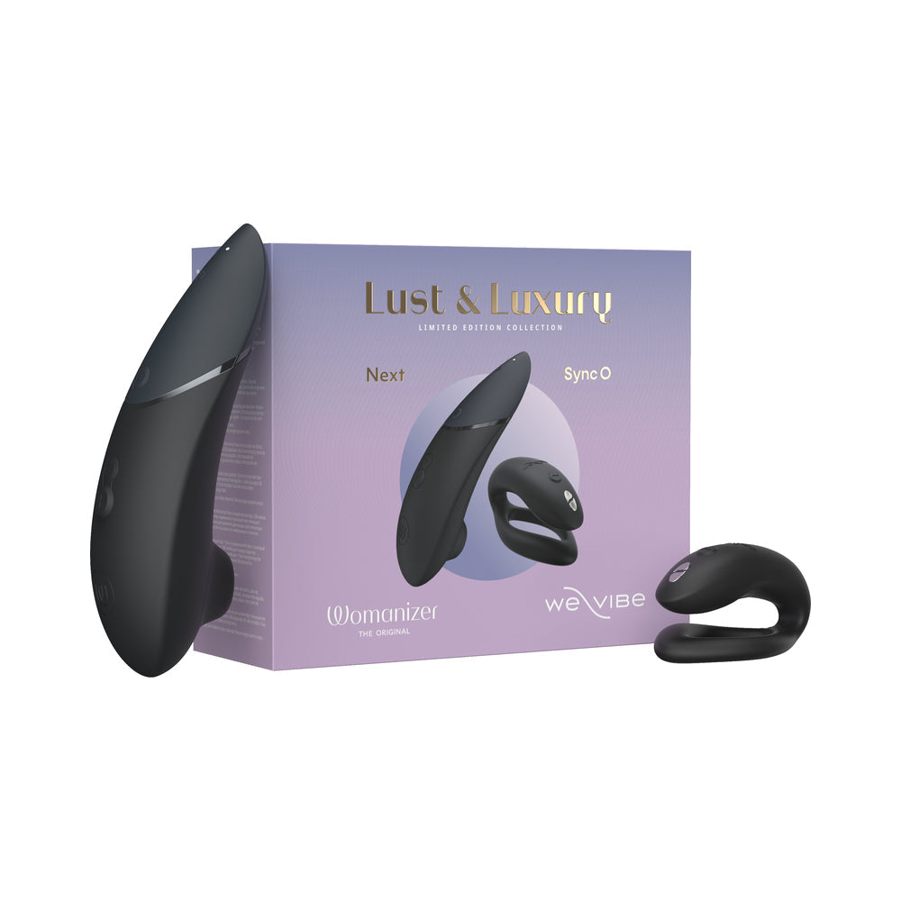 Black intimate device with packaging labeled 'Lust & Luxury' by We Vibe on a white background.